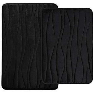 Homaxy Set van 2 badmatten van traagschuim, absorberend, antislip, wasbaar, 40 x 60 cm + 50 x 76 cm, zwart