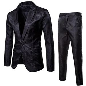 KYOESCAI Herenpakken Klassieke pasvorm 2-delige set met één knoop, formele smoking, jasje, broek en set voor bruiloft, zakenfeest of gala,zwart,L
