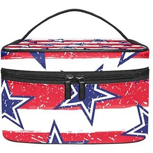 Blauwe ster rood wit strepen USA vlag make-up organizer tas, reizen make-up tas organizer case draagbare cosmetische tas voor vrouwen en meisjes toiletartikelen, Meerkleurig, 22.5x15x13.8cm/8.9x5.9x5.4in