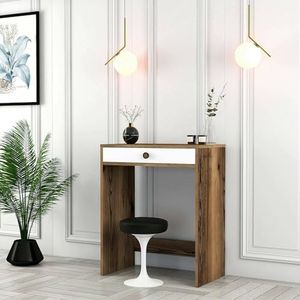 Dmora Consolle Solstice Multifunctionele tafel, bijzettafel, bureau voor hal, 70 x 85 x 40 cm, walnoot en wit