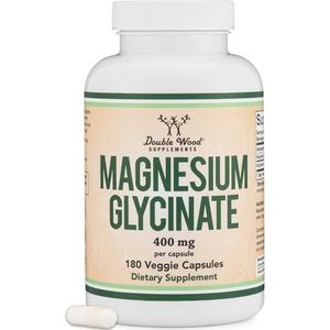 Magnesium Glycinate 400mg, 180 Capsules (Vegan Safe, Manufactured and Third Party Tested in The USA, Gluten Free, Non-GMO) High Absorption Magnesium by Double Wood