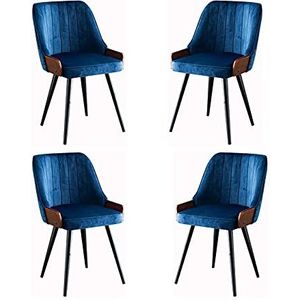 GEIRONV Fluwelen stoel keuken stoelen set van 4, zwart metalen benen armleuning eetkamer stoelen woonkamer slaapkamer Receptie stoelen Eetstoelen (Color : Blue)