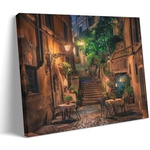 Traditionele coffeeshop canvas prints muurkunst retro rustieke huis groene planten schilderijen voor woonkamer slaapkamer kantoor woondecoratie uitgerekt en ingelijst kunstwerk klaar om op te hangen,