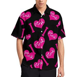 I Love Pink heren T-shirt met korte mouwen casual button down zomer strand top met zak