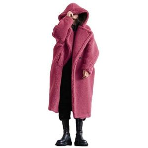 Sawmew Damesjas Van Teddyfleece Met Capuchon, Oversized Jack Met Capuchon, Lange Donzige Warme Slouchy Winterhoodie Met Zakken (Color : Pink, Size : XL)