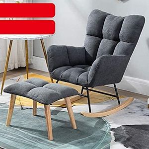GZDZ moderne schommelstoel met kruk gestoffeerde fauteuil schommelstoel met massief houten poten slaapkamer woonkamer ontspannen enkele bank (kleur: grijs)
