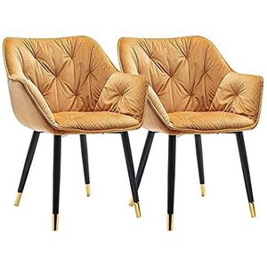 GEIRONV Set van 2 metalen poten fluwelen eetkamerstoel, moderne lounge zijstoel Keuken woonkamer slaapkamer fauteuil 45 × 44 × 80cm Eetstoelen (Color : Yellow, Size : Golden edging feet)