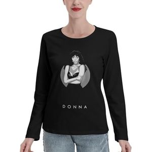 Donna Zomer Lange Mouw T-shirt Vrouw Katoen Tee Klassieke Sport O-hals T-shirts, Zwart, XXL