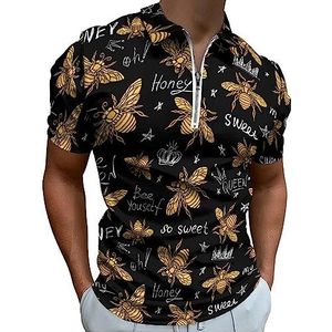 Honey Bee Queen Poloshirt voor heren, golfshirt met ritssluiting, korte mouwen, casual T-shirt, spiertop, 5XL
