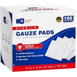 100st Grote Steriele Gaaspads 4x4 Steriel voor Wonden Bulk - 12ply Geweven Gaassponzen 4x4 Steriel - USP IV Ademend Mesh 4x4 Gauze Pads Steriel voor Verbeterde Absorptie - EHBO Medisch