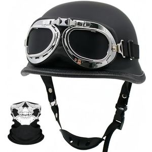 Retro Motorfiets Open Helm, ECE Goedgekeurde 3/4 Vintage Duitse Halve Helm Lichtgewicht Ademend Met Snelle Gesp Bromfietsbril A,M57-58CM