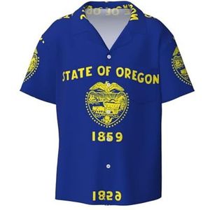 TyEdee Oregon State Flag Print Overhemden met korte mouwen voor heren, met zak, casual overhemd met knopen, zakelijk overhemd, Zwart, S