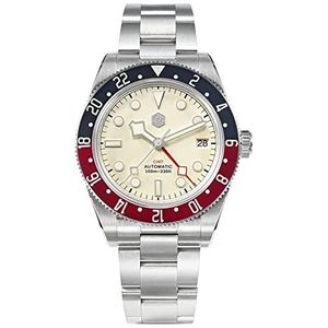 San Martin SN0109G Mannen Luxe NH34 GMT Horloge Bidirectionele Aluminium Bezel Automatische Mechanische Horloges Saffierglas, Wit, Klassiek