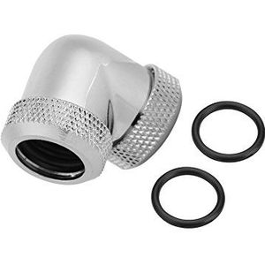 14 mm OD G1 / 4 schroefdraad, hoek van 90 graden, pijpconnector voor waterkoeling, dubbele harde pijp voor CPU-waterkoeling, PC-waterkoeling, tweekoppige aansluiting met siliconenafdichting (zilver)