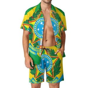 Wapenschild van Brazilië Vlag Mannen Zomer Strand Outfits Shirt En Shorts Set 2 Stuk Vakantie