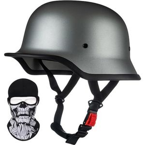 Vintage motorhelm, Duitse retro stijl halve helm ECE/DOT goedgekeurde Duitse stijl halve helm motorfiets cruiser scooter coole helm voor mannen en vrouwen H,XL=61-62CM