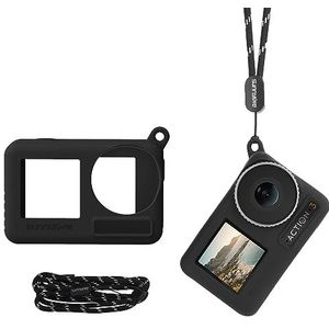 Siliconen hoes beschermhoes voor DJI OSMO Action 4/3 camera, draagbare valbestendige OSMO Action camera hoes accessoires beschermer met nekband (zwart)