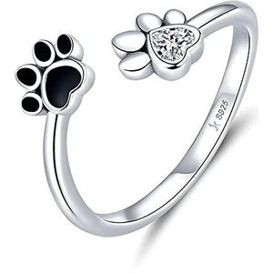 verstelbare ringen voor vrouwen925 sterling zilver 925 zilveren poot hond huisdieren voetafdruk ring for vrouwen bruiloft verloving verstelbare ringen mode-sieraden