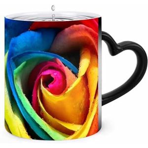 Kleurrijke Regenboog Natuur Rose Koffie Mok 11oz Kleur Veranderende Mokken Hartvormige Handvat Warmtegevoelige Verkleuring Cups