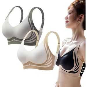 KIKIATA Lifting Anti-Sagging Draadloze Push-up BH, Super Gather Bra Eversocute BH, Volledige dekking Hoge Zijden Onderarm Ondersteuning Sport Bras voor Vrouwen Geen Velgen, Groen+beige, M