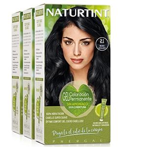 Naturtint Biobased | Ammoniakvrije kleuring | 100% grijsdekking | Plantaardige ingrediënten | Natuurlijke en langhoudende kleur | 2.1 Blauwzwart | Pak van 3