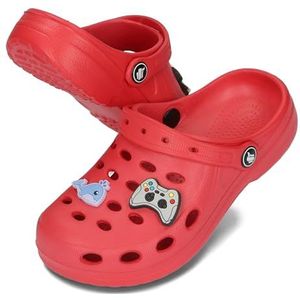 BeKiddy Unisex Kinderklompen met 4 Bedels EVA Schoenen Lichtgewicht Jongens Meisjes 20-35 EU/Licht Rood, 27