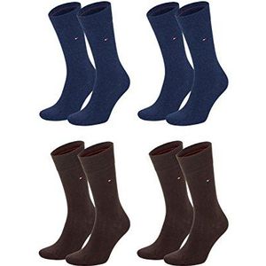 TOMMY HILFIGER Heren Classic Casual Business Sokken 4 Pack (2 Jeans (356)/Set van 2 bruin (937), 43-46)