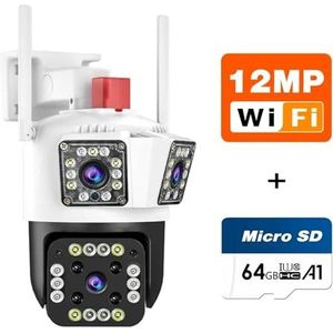 Bewakingscamera, 6K IP Outdoor 12MP Camera Motion Tracking PTZ 4K Videocamera Drie Lens Drie Scherm Waterdicht Beveiligingssysteem(6K 12MP add 64G)