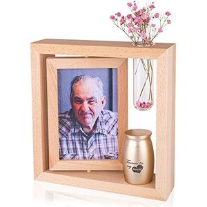 Gepersonaliseerde gedenktekeningen voor verlies van geliefde en aangepaste kleine urn voor menselijke as met foto gegraveerde naam tekst -Sympathie geschenken voor verlies van geliefde (fotolijst- gouden urn)