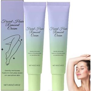 Gezichtshaarverwijderingscrème voor vrouwen en mannen, zachte en pijnloze gezichtsontharingscrème, diep hydraterende en voedende huid, zacht en rustgevend. (2 stuks)