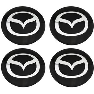 4 stuks auto naafdoppen sticker voor Mazda M2 M3 M5 M6 Axela Az-offroad Biante 60mm wielnaafafdekking sticker badge logo naafdop velgdoppen waterdicht stof accessoires black