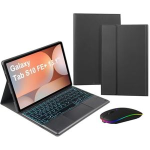 Toetsenbordhoes Voor Samsung Galaxy Tab S10 FE Plus 13,1 Inch 2025 - Verlicht Afneembaar Draadloos Toetsenbord Met Touchpad - Bluetooth-Muis Voor Tablet,zwart