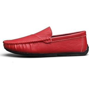 Herenloafers Ronde neus Veganistisch leer Rijstijl Loafer Lichtgewicht Comfortabel bestendig Prom Slip On (Color : Red, Size : 44 EU)
