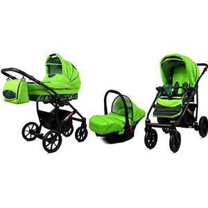 BabyLux Largo 3 in 1 Baby Reis Systeem Kinderwagen Autostoel Afneembare Regenhoes Voetenzak Dragende Wielen Pasgeborene tot Baby Green Leaf Black Frame