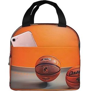 SUHNGE Basketbal Oranje Print Kantoor Werk Licht Geïsoleerde Lunchbox voor Vrouwen en Mannen Duurzame Tote Bag