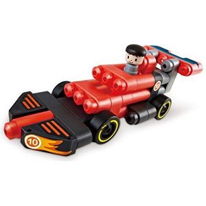 Poly-M 760020 Hape PolyM raceauto, 31-delige bouwstenen racewagen, speelgoedset met beeldjes en accessoires, meerkleurig