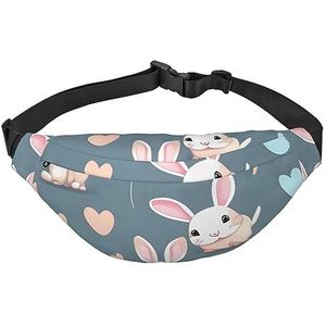 Cartoon schattig konijntje heuptasje voor heren en dames en heren en crossbody tas met verstelbare riem voor hardlopen, reizen, sport, wandelen, Zwart, Eén maat