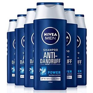 Nivea Men Anti-roos krachtshampoo, verpakking van 6 stuks (6 x 250 ml), dagelijkse shampoo voor roosbehandeling voor mannen, anti-roos shampoo, verwijdert tot 100% van de zichtbare roos