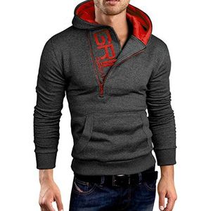 Grin&Bear Slim fit halfzip hoodie hoodie GEC401, antraciet-rood, M