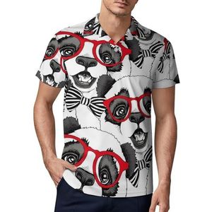 Panda Kind in A Red Glasses Heren Golf Polo Shirt Slim-fit T-shirts Korte Mouw Casual Print Tops 2XL