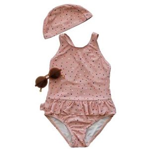 ERMODA Kinderen meisjes Rashguard badpak UV 50+ lange mouw eendelige badmode rits (kleur: roze stippen D, maat: 18-24M)