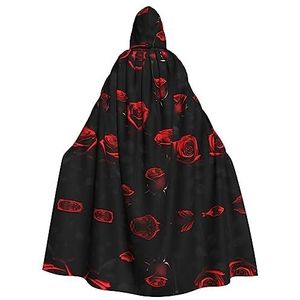 SSIMOO Veel rode roos zwarte achtergrond volwassen mantel met capuchon, vreselijke geest feestmantel, geschikt voor Halloween en themafeesten
