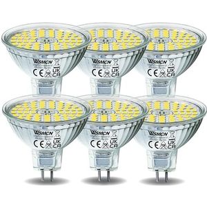 WSMCN GU5.3 LED Koud Wit MR16 12V Lamp, 6W Vervangt 50W Halogeenlamp, 6000K 485Lumen Heldere Lamp, 120°Diffuse Angle Spot, AC/DC 12Volt Flikkervrije Lampen, Niet Dimbaar, 6 Stuks