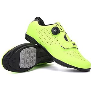Fietsschoenen, Rubberen Zool Race- En Mountainbikeschoenen, Ademende Antislip No-lock Indoorfietsschoenen Met Snel Draaiend Vetersysteem Geel, 44