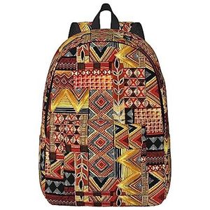 NOKOER Afrikaanse textiel patchwork bedrukte canvas rugzak,Casual dagrugzak,Laptop rugzak,Lichtgewicht reisdagrugzak, Zwart, Small