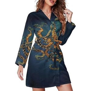 Underwater Dream Octopus Oceaan Dier Nachtjapon voor Vrouwen Lange Mouw Gewaden Knielengte Loungewear Zachte Badjas Nachtkleding S