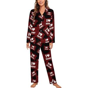 Oregon Buffalo Map Bigfoot pyjama sets met lange mouwen voor vrouwen, klassieke nachtkleding, nachtkleding, zachte pyjama's loungesets