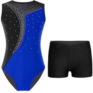 Mouwloos turnpakje voor kinderen, ballet tutu + shorts, yoga-dansen kledingsets voor meisjes, skaterpak, dansoutfits (koningsblauw zwart, 12)