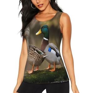 Mallard Ducks Sport Gym Vest Top voor Vrouwen, Sneldrogende Ronde Hals Mouwloos T-Shirt Atletische Workout Vest Lichtgewicht Yoga Tee Shirt Zomer Ademend Tank Tops, 3 D, S