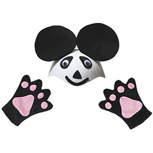 Petitebelle Panda Hat handschoenen 2 stuks kostuumaccessoires Eén maat zwart-wit